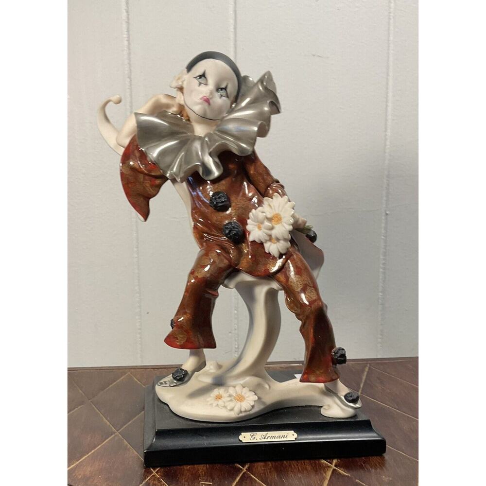 G. Armani 1991 Little Pierrot With Daisies Clown Figurine Florence Italy Jester